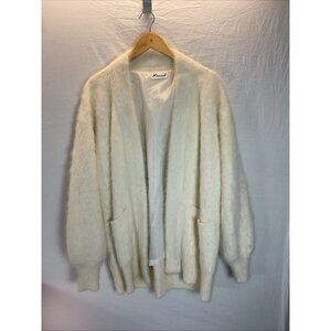 Vintage 80s Fuzzy Angora Knit Open Front Cardigan Womens Sz L Glam Disco‎
